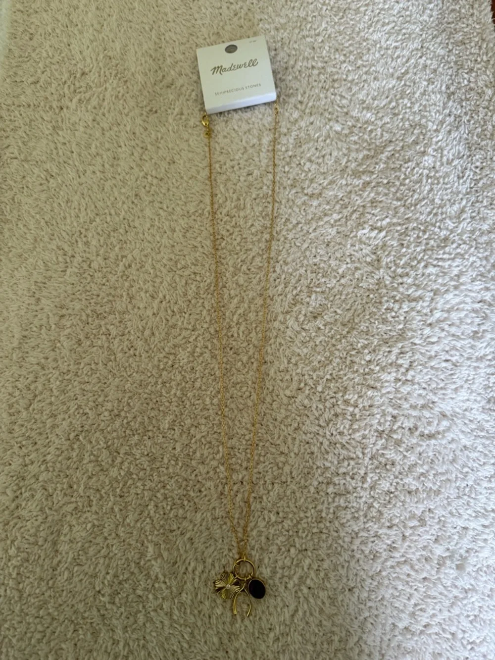 Madewell Gold Floral Charm Necklace with Deep Red Stone - Picture 5 of 5